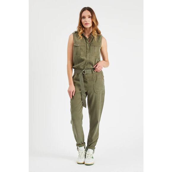 Etienne Marcel Belted Slim Leg Cargo Jumpsuit Tencel Military Aviator Casual XS - Picture 1 of 8